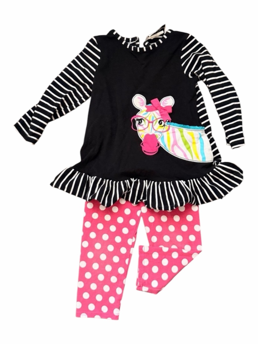 Rare Editions Striped Zebra Set with Pink Polka Dots - 24 Months